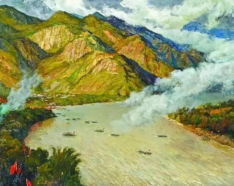 五岭逶迤腾细浪,乌蒙磅礴走泥丸.金沙水拍云崖暖,大渡桥横铁索寒.