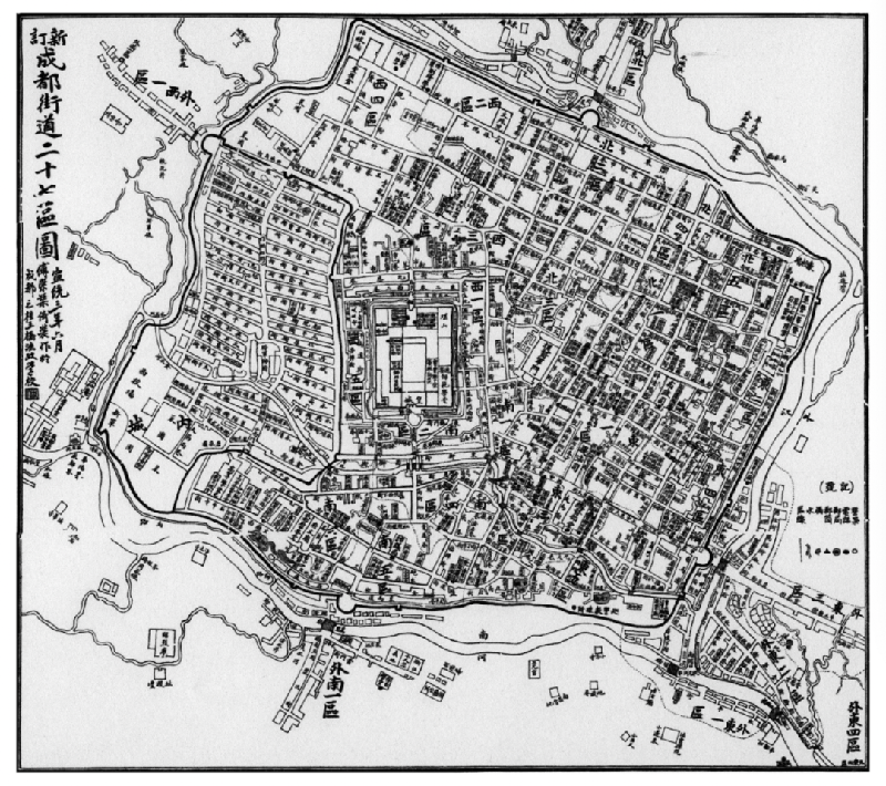 ▲傅崇矩绘制的《新订成都街道二十七区图》